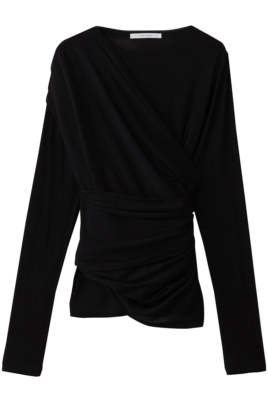 PLAIN PEOPLE シア―ハイツイストフライスショール型レイヤードTシャツ (ブラック, F) プレインピープル ELLE SHOP