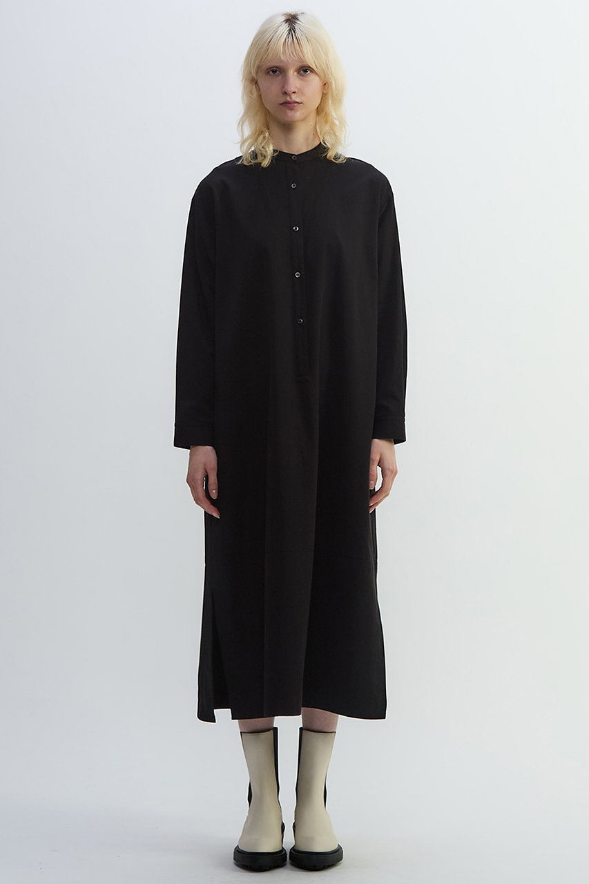 プレインピープル/PLAIN PEOPLEの綿麻高密度ツイルバンドカラーシャツワンピース(ブラック/A1553FA 351)