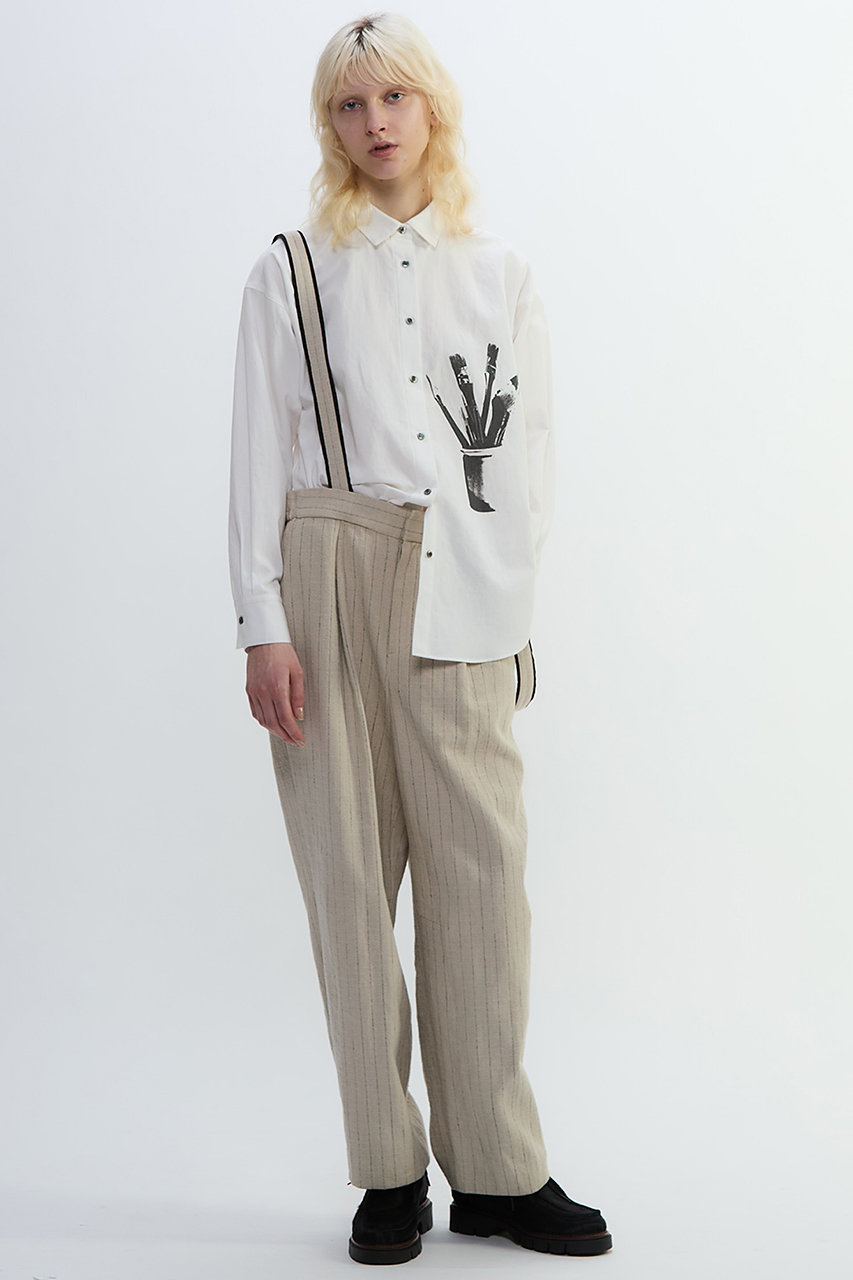 プレインピープル/PLAIN PEOPLEのヘビーコットンリネンサスペンダーパンツ(ベージュ×ブラック/A1553FP 355)