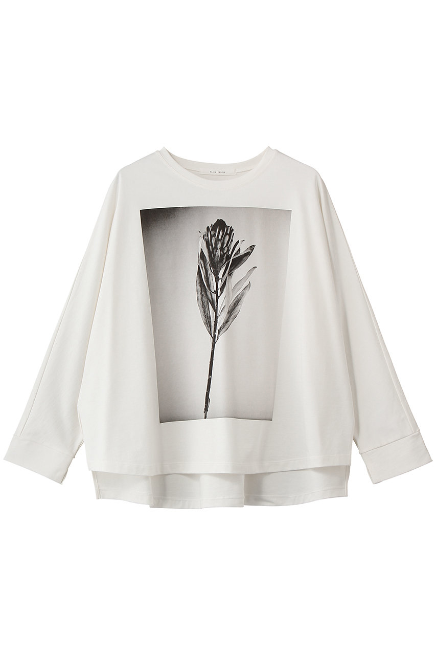 プレインピープル/PLAIN PEOPLEのコットングラフィックTシャツ(ホワイト×ブラック/A1561UTS208)