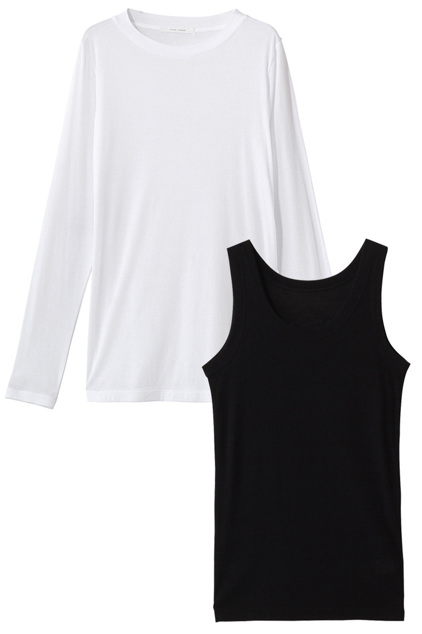 プレインピープル/PLAIN PEOPLEのコットンT×タンク 2ピースセット(ホワイト×ブラック/A1561UTS718)