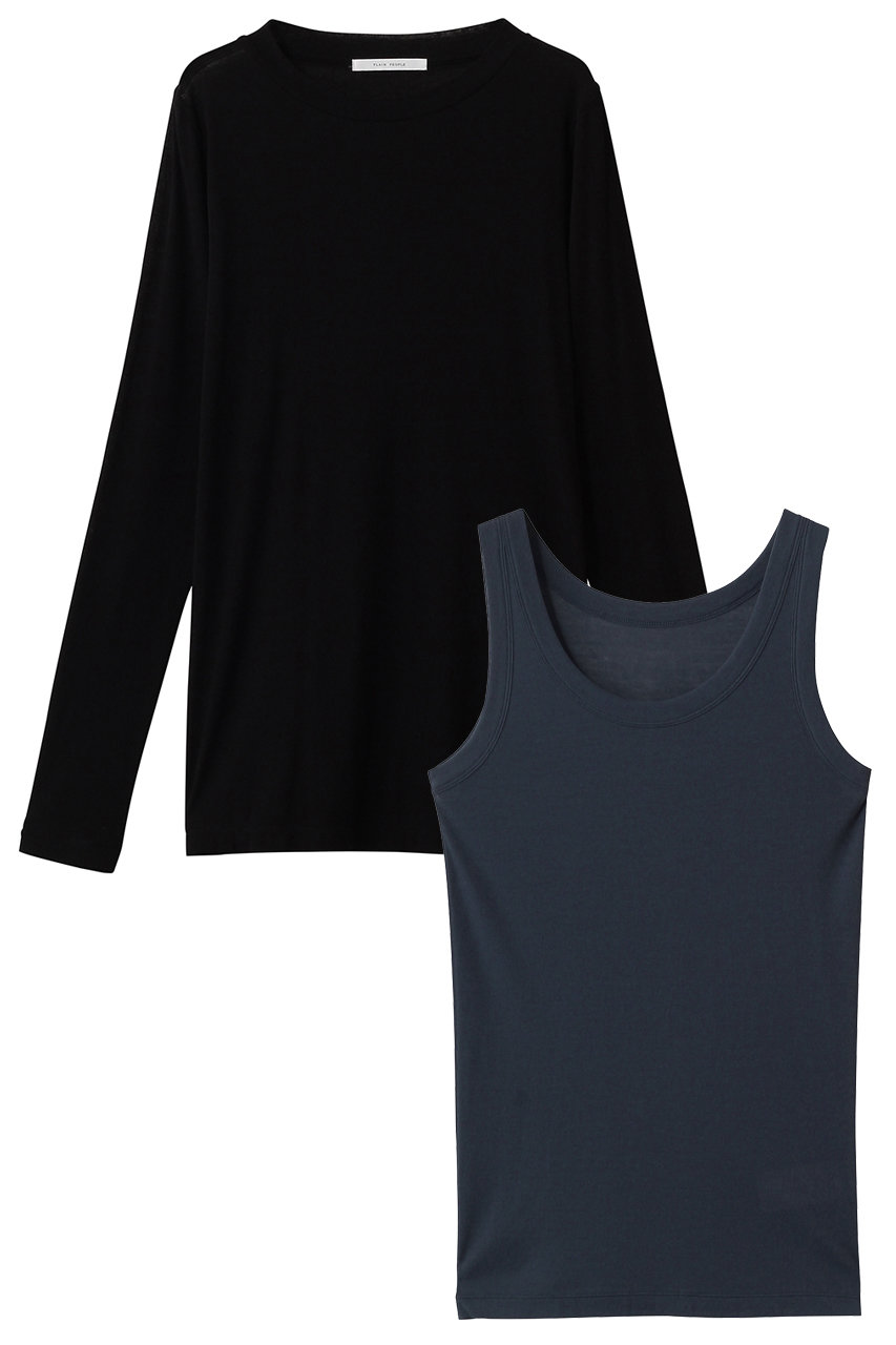 プレインピープル/PLAIN PEOPLEのコットンT×タンク 2ピースセット(ブラック×ブルーグレー/A1561UTS718)