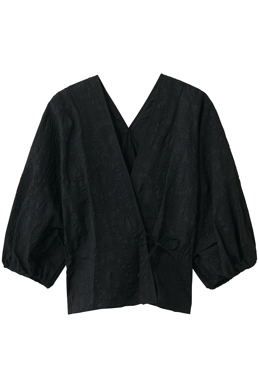 プレインピープル/PLAIN PEOPLEの塩縮プリントカシュクールブラウス(ブラック/A1561FB 604)