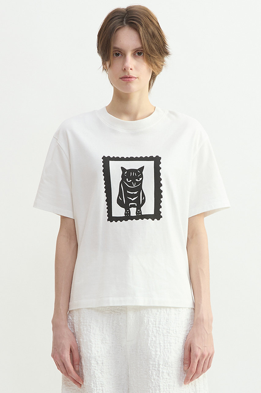 プレインピープル/PLAIN PEOPLEのキャットプリントＴシャツ(ホワイト(スタンプ)/A1561UTS548)