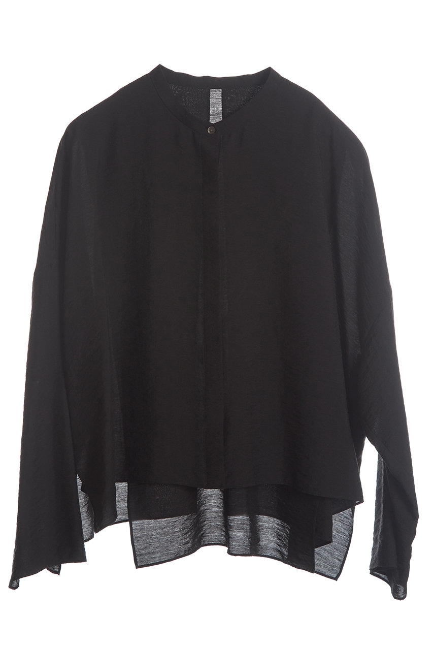 PLAIN PEOPLE シアーシルクバンドカラーロングスリーブシャツ (ブラック, F) プレインピープル ELLE SHOP