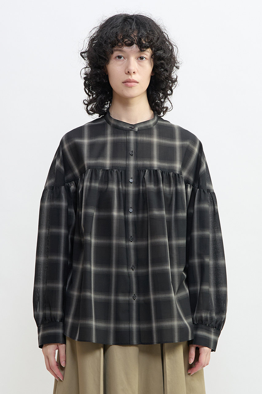 PLAIN PEOPLE チェックブラウス (ブラック×オフホワイト, F) プレインピープル ELLE SHOP