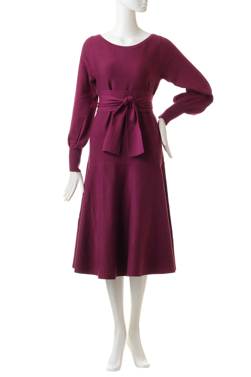 The Virgnia 予約販売 ベルト付きカラーニットフレアワンピース パープル の通販 Elleshop エル ショップ