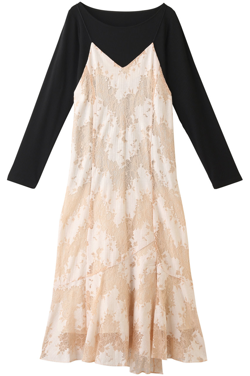 The Virgnia ザ ヴァージニア インナー付き配色レースキャミワンピース ブラック の通販 Elleshop エル ショップ