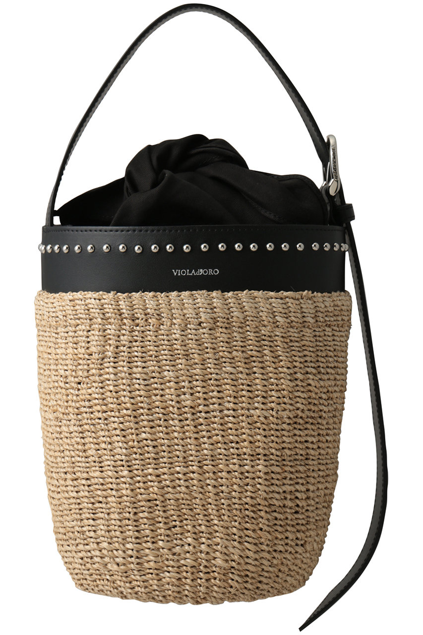ヴィオラドーロ/VIOLAd'OROのMIRO スタッズ付きアバカバケツバッグ(ナチュラル×ブラック/V-9008)