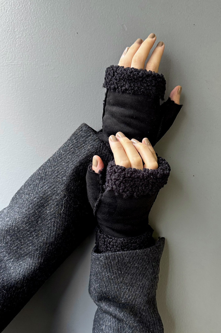 ALPO ムートン指ぬきグローブ ALPO(アルポ)｜フェイクムートンフィンガーレスグローブ/ブラック の