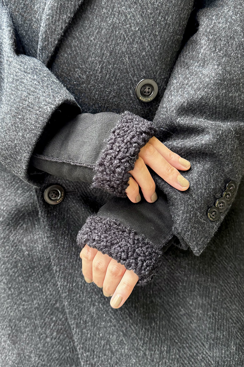ALPO ムートン指ぬきグローブ ALPO(アルポ)｜フェイクムートンフィンガーレスグローブ/ブラック の