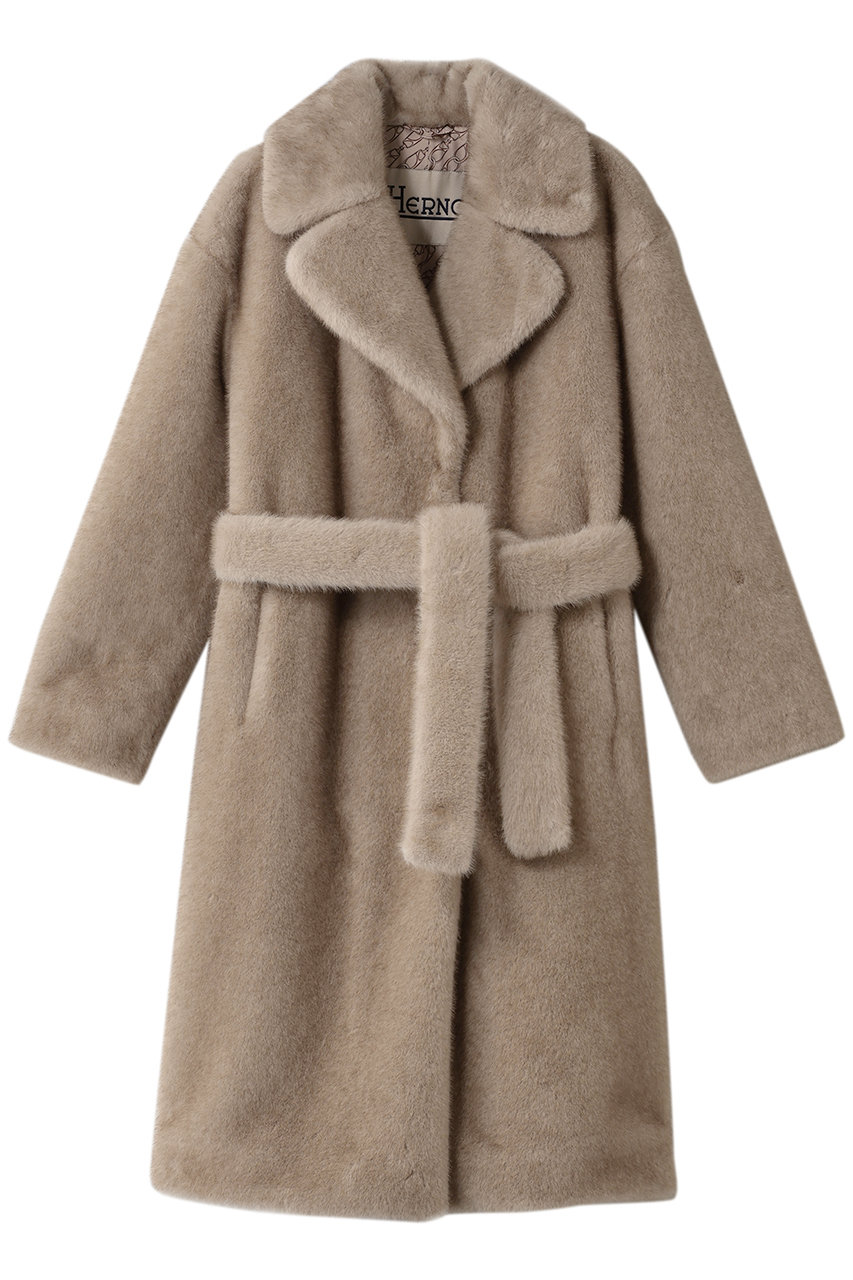 HERNO フェイクファー ロングコート (ベージュ, 40) ヘルノ ELLE SHOP