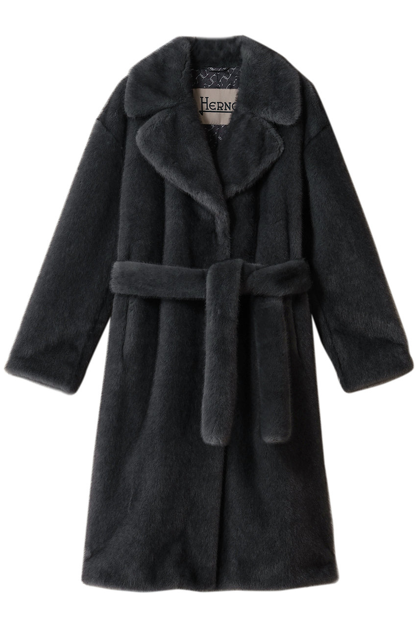 HERNO フェイクファー ロングコート (グレー, 38) ヘルノ ELLE SHOP