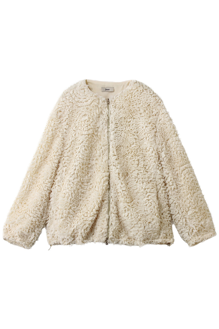 ヘルノ/HERNOのフリル ノーカラーブルゾン(ホワイト/GC000553D)