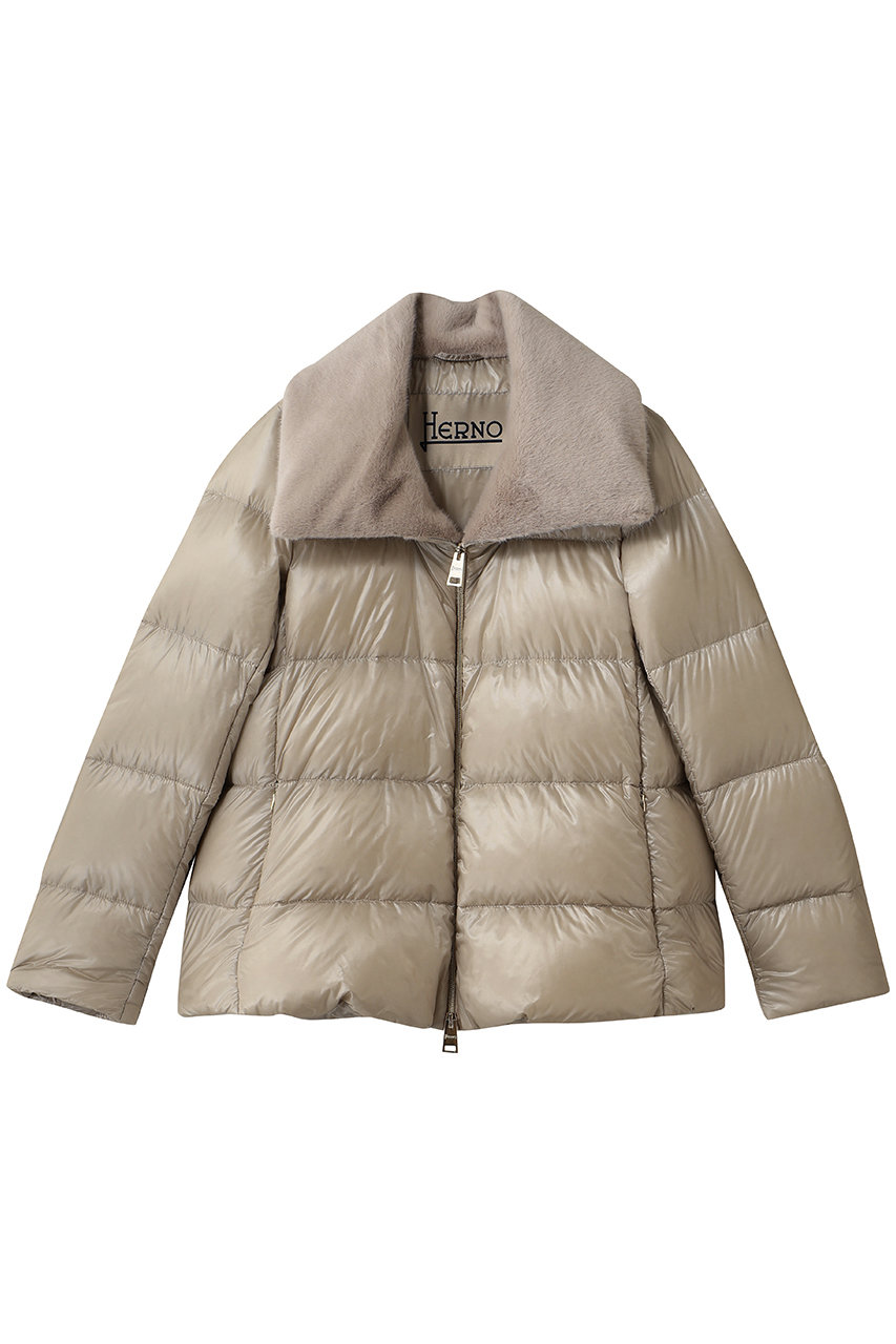HERNO フェイクファーカラー はっ水ナイロンダウンブルゾン (アイボリー, 40) ヘルノ ELLE SHOP