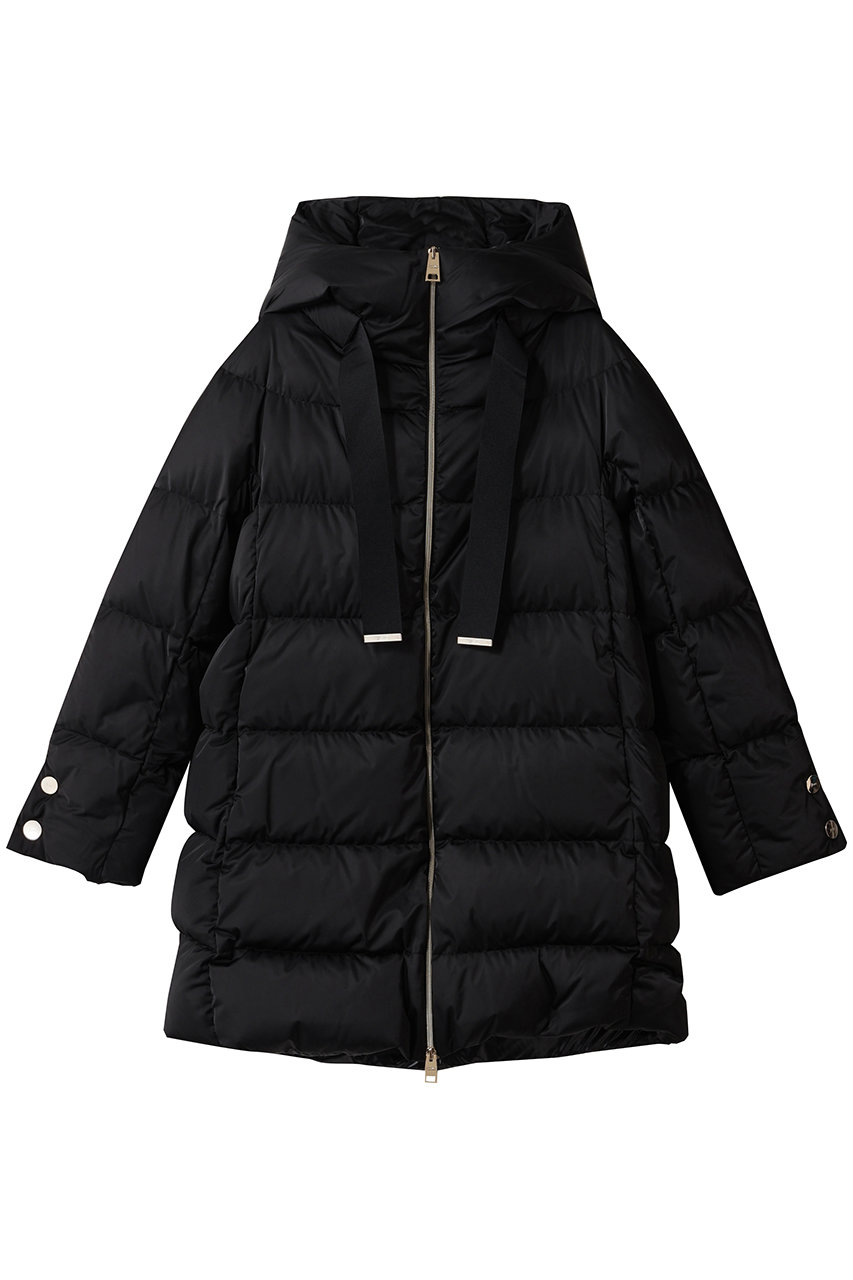 HERNO はっ水ポリエステルダウンフーディーコート (ブラック, 42) ヘルノ ELLE SHOP