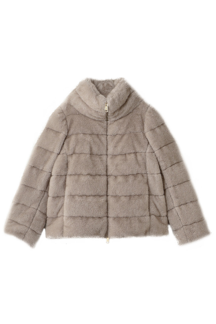HERNO メランジフェイクファー スタンドカラーダウンブルゾン (アイボリー, 40) ヘルノ ELLE SHOP