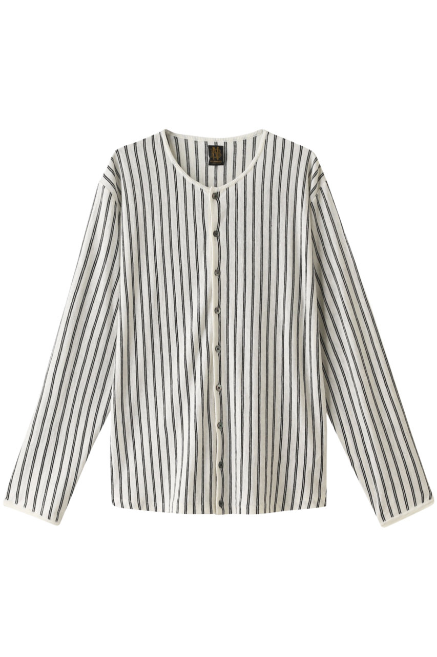 SALE 【30%OFF】 BATONER バトナー メンズ(MENS)シルクリネンストライプカーディガン ホワイト×ブラック