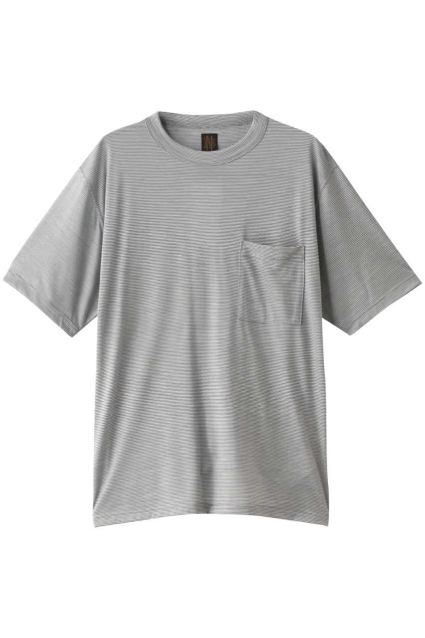 SALE 【30%OFF】 BATONER バトナー メンズ(MENS)ウォッシャブルウールポケットTシャツ アイボリー×ブルーグレー