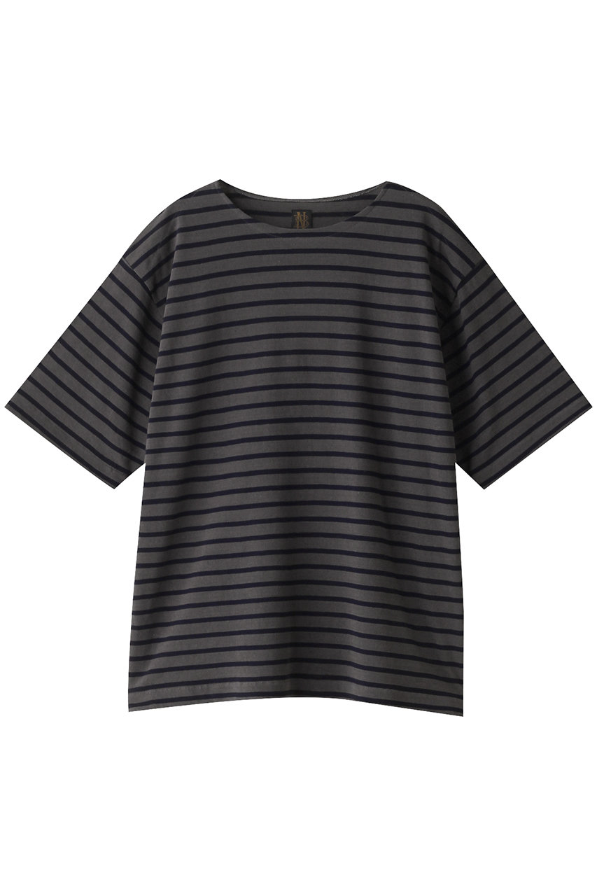 BATONER 【MEN】コットンリネンソフトバスクTシャツ (ダークグレー×ネイビー, 3) バトナー ELLE SHOP