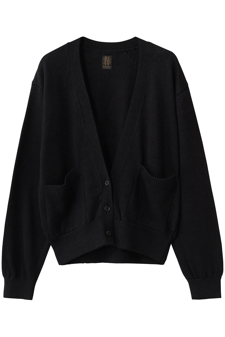 バトナー/BATONERのウォッシュドハイカウントリネン Vネックニットカーディガン(ブラック/BN-26SL-014)