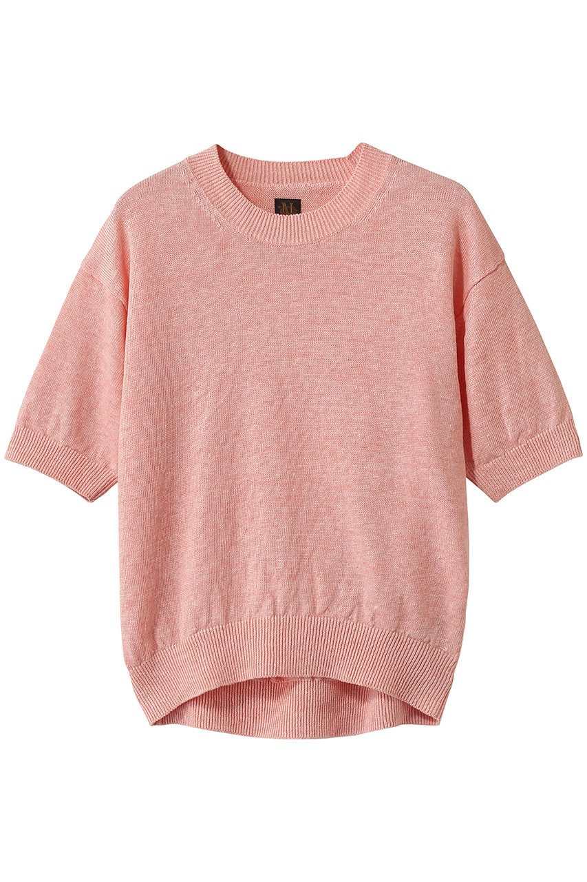 バトナー/BATONERのウォッシュドハイカウン リネン クルーネック ショートスリーブニットプルオーバー(ピンク/BN-26SL-016)