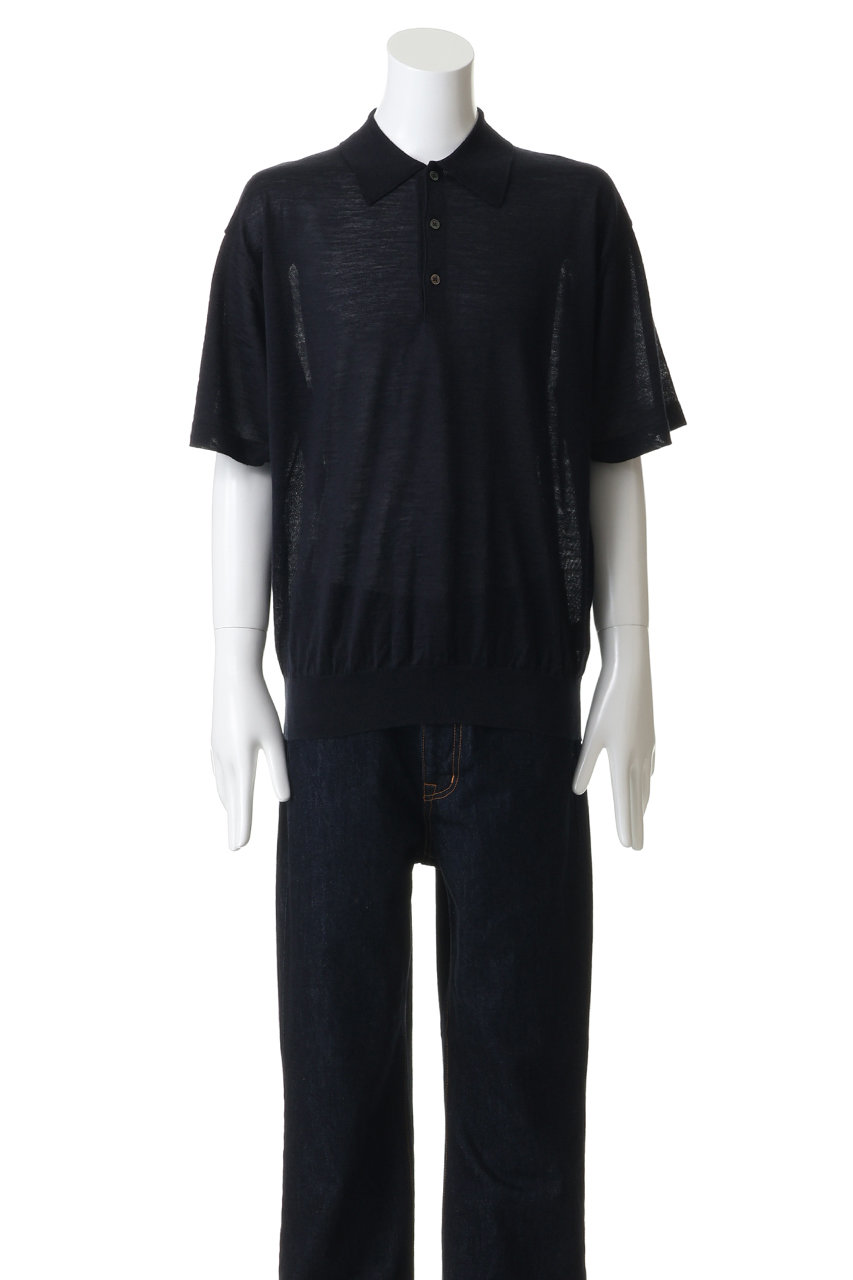 BATONER グレー ポロシャツ BATONER / バトナー | SOLID WOOL RIB POLO ZIP UP CARDIGAN (メンズ