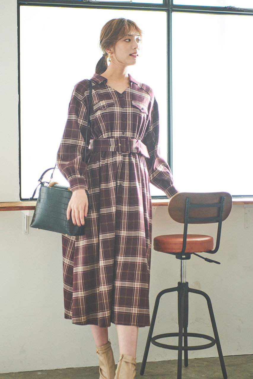 31 Sons De Mode チェックシャツワンピース ボルドー の通販 Elleshop エル ショップ