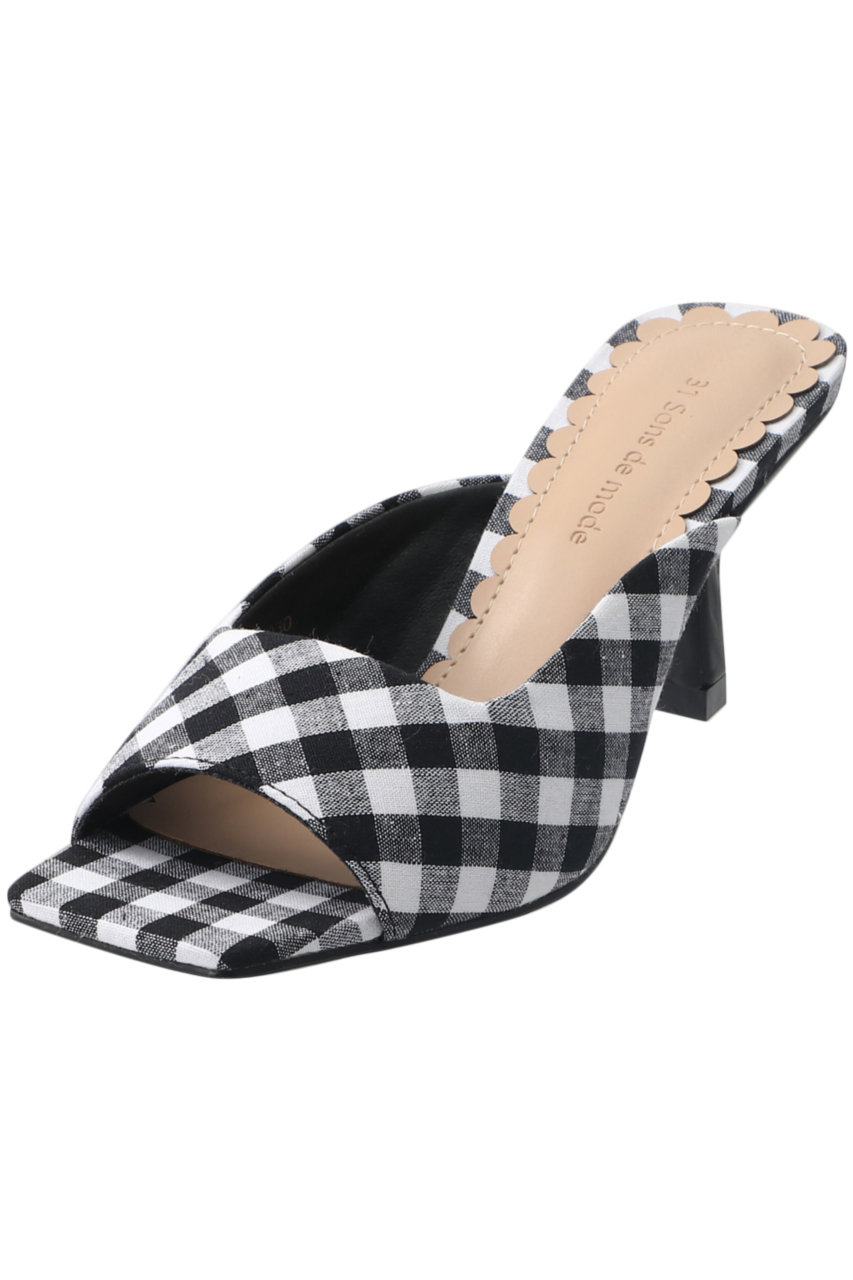 31 Sons De Mode トランテアン ソン ドゥ モード フェイククロコ チェックスクエアサンダル ブラックギンガム の通販 Elleshop エル ショップ