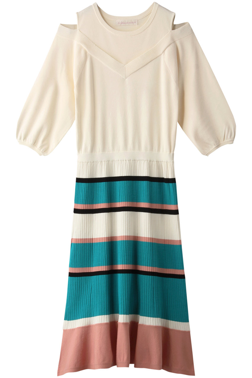 31 Sons De Mode トランテアン ソン ドゥ モード パネルボーダー肩開ニットフレアワンピース オフマルチ の通販 Elleshop エル ショップ