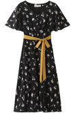 別布ベルト付き花柄プリントワンピース