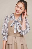 シアーチェックボウタイブラウス