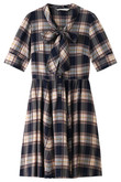 チェック半袖ボウタイワンピース