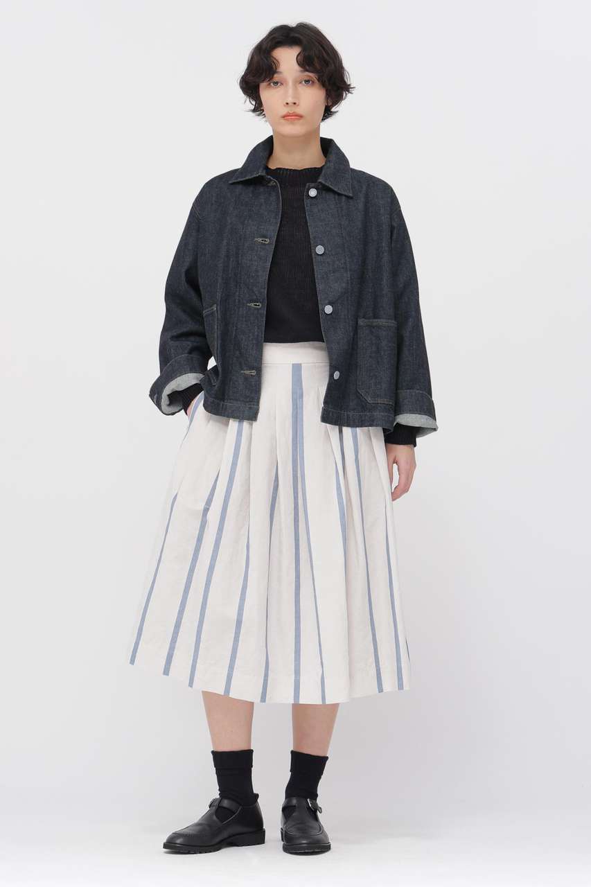 マーガレット・ハウエル/MARGARET HOWELLのBOLD STRIPE COTTON LINEN SKIRT(ホワイト/5786132208)