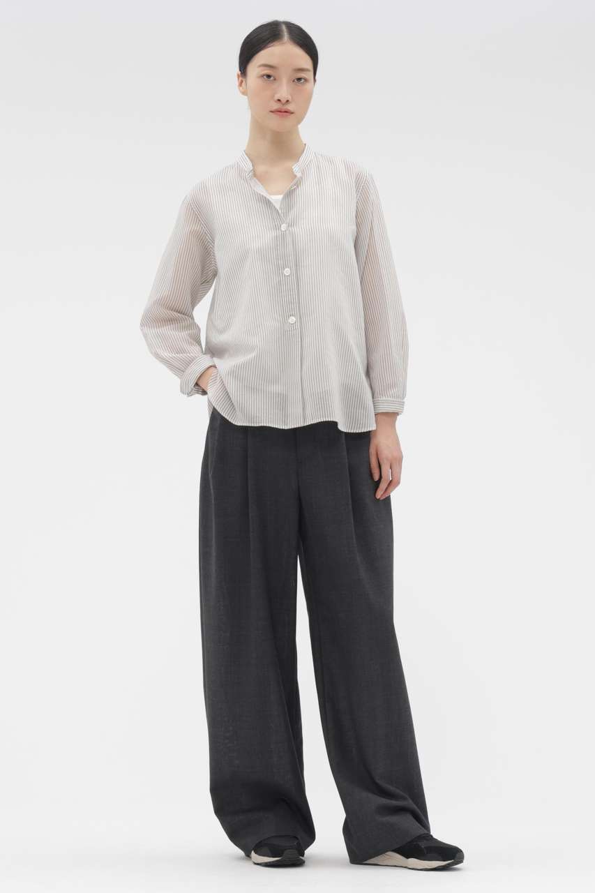 【マーガレットハウエル】25SS バンドカラーシャツ　綿シルク　ストライプ　S MARGARET HOWELL(マーガレット・ハウエル)｜COTTON SILK STRIPE SHIRT