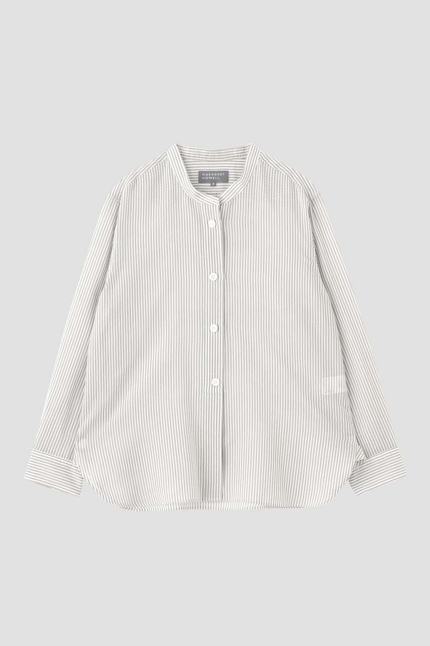 美品 マーガレットハウエル ストライプシャツ グレー コットン 薄手 サイズ3 MARGARET HOWELL(マーガレット・ハウエル)｜COTTON SILK STRIPE SHIRT