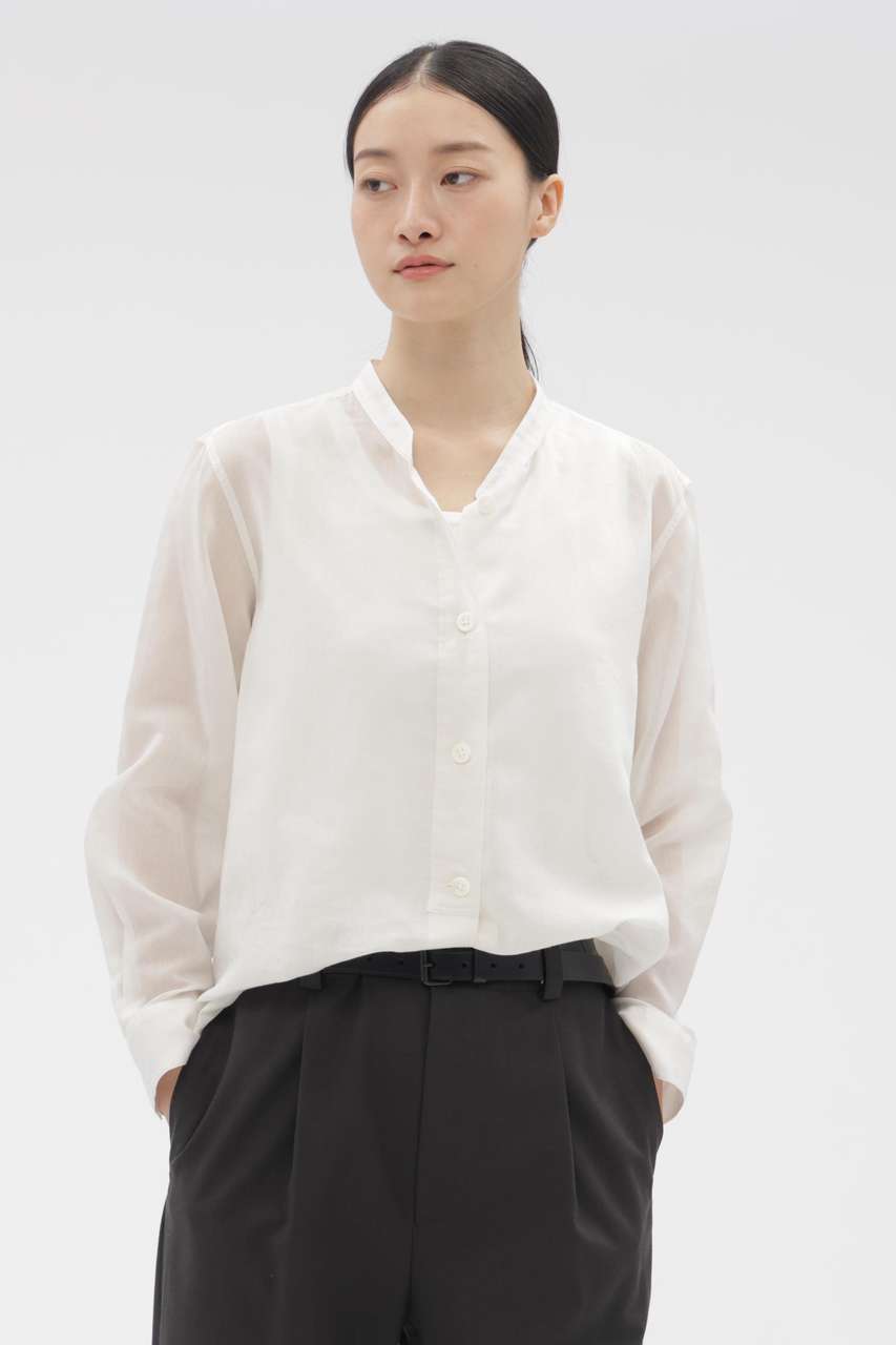 マーガレット・ハウエル/MARGARET HOWELLのCOTTON SILK STRIPE SHIRT(ホワイト/5786153208)
