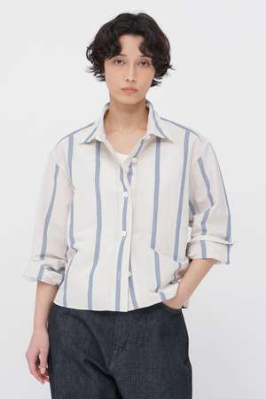 マーガレット・ハウエル/MARGARET HOWELLのBOLD STRIPE COTTON LINEN SHIRT(110400/110403)