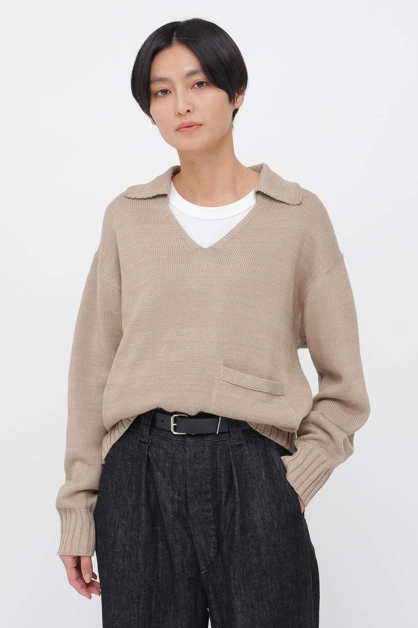 マーガレット・ハウエル/MARGARET HOWELLのCONTRAST COTTON LINEN KNITWEAR(ベージュ/5956163201)