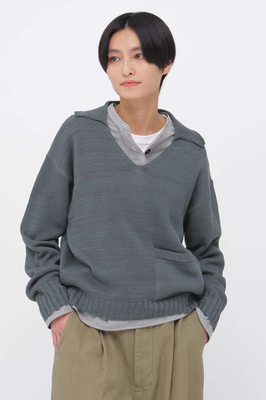 マーガレット・ハウエル/MARGARET HOWELLのCONTRAST COTTON LINEN KNITWEAR(グリーン/5956163201)