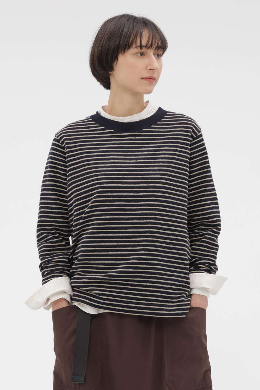 マーガレット・ハウエル/MARGARET HOWELLのTEXTURED COTTON STRIPE TOP(ネイビー/5956169205)
