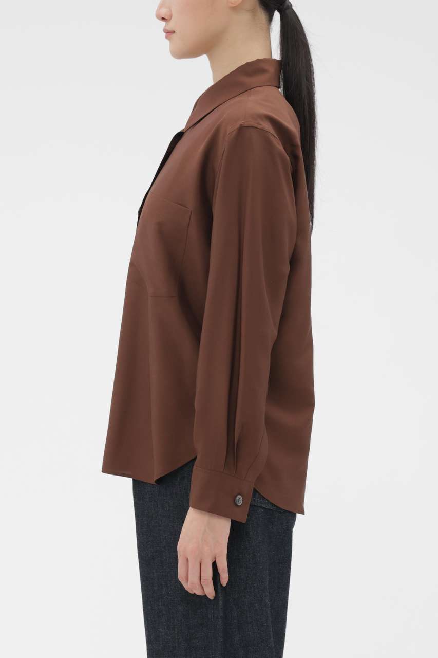 MARGARET HOWELL 578-4253050 COTTON SILK POPLIN SHIRT コットンシルク 長袖シャツ 24AW ブラウン レディース マーガレットハウエル【中古】6-0223M∞ MARGARET HOWELL(マーガレット・ハウエル)｜MATT SILK SHIRT/ブラウン