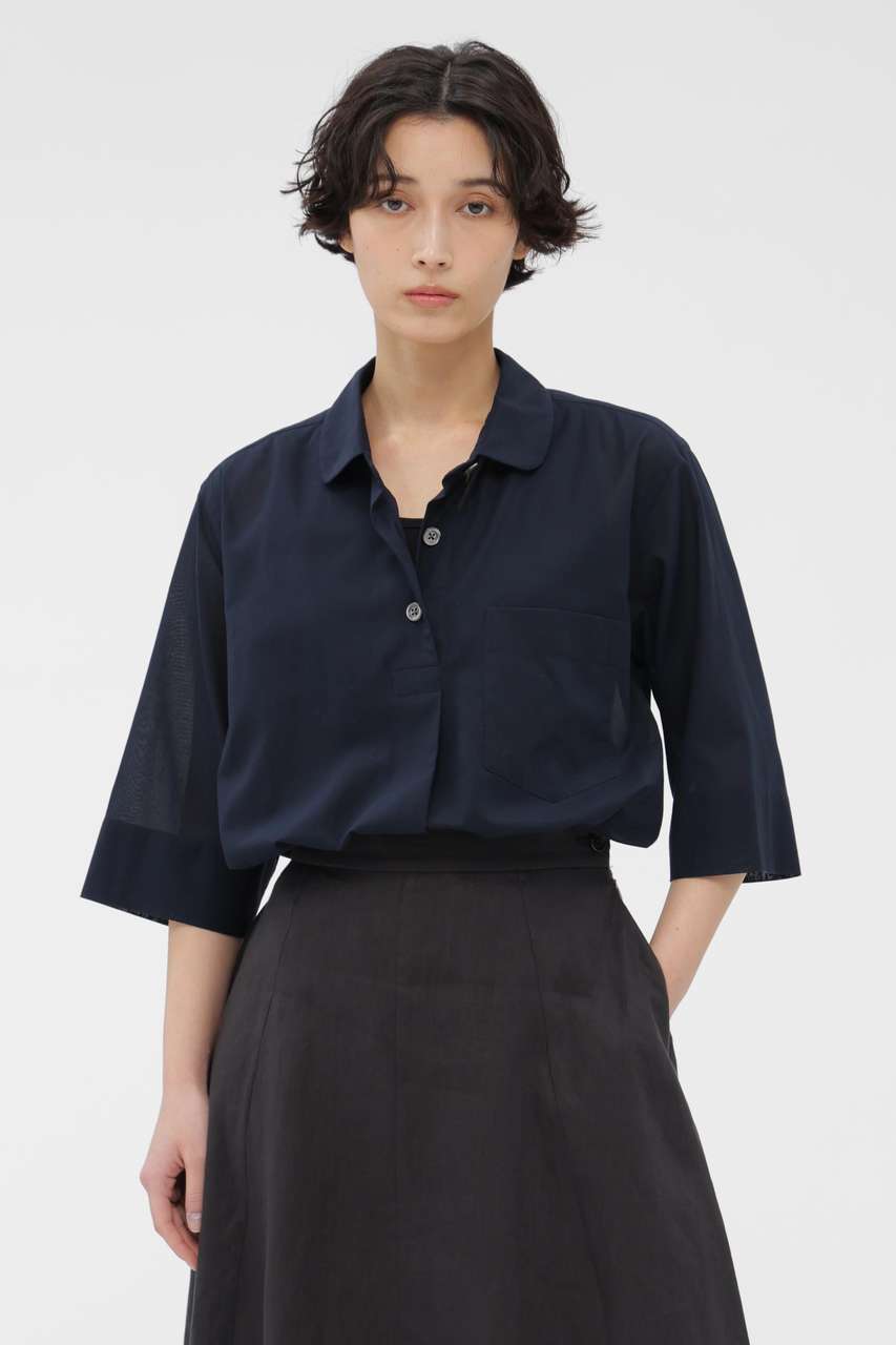 マーガレット・ハウエル/MARGARET HOWELLのHIGH TWISTED COTTON VOILE SHIRT(ネイビー/5786152203)