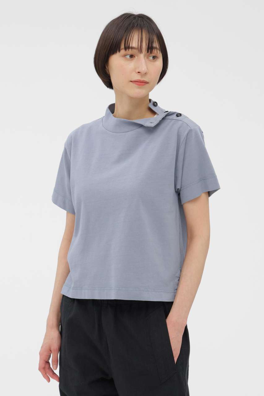 MARGARET HOWELL GARMENT DYED TOUGH COTTON LINEN JERSEY TOP (ブルー, ＩＩ) マーガレット・ハウエル ELLE SHOP
