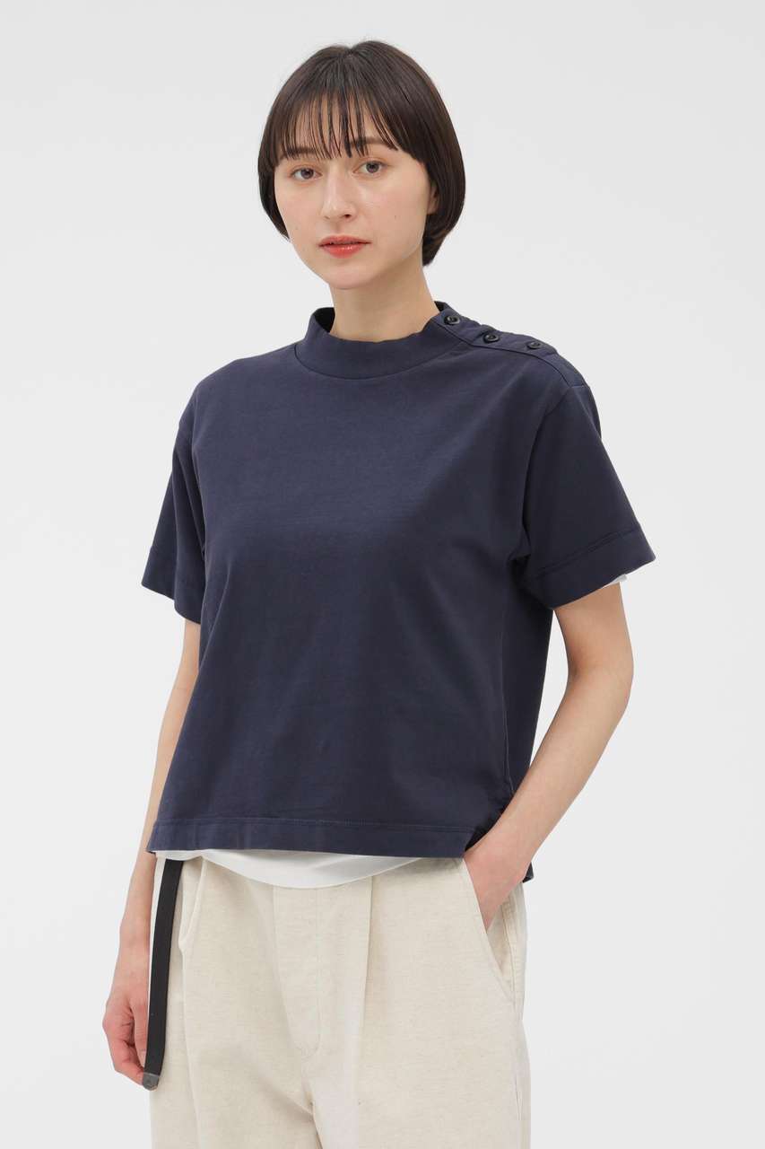 MARGARET HOWELL GARMENT DYED TOUGH COTTON LINEN JERSEY TOP (ネイビー, ＩＩ) マーガレット・ハウエル ELLE SHOP