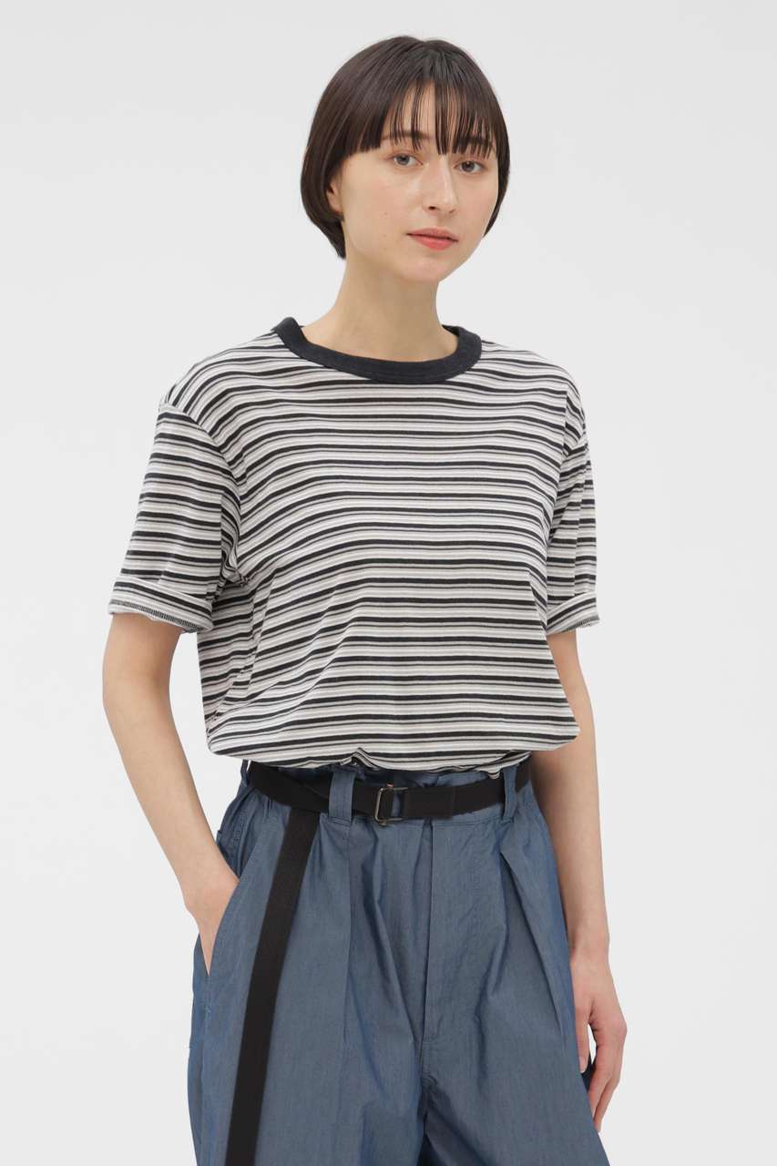 マーガレット・ハウエル/MARGARET HOWELLのCOTTON LINEN MULTI STRIPE JERSEY TOP(チエツク/5956168204)