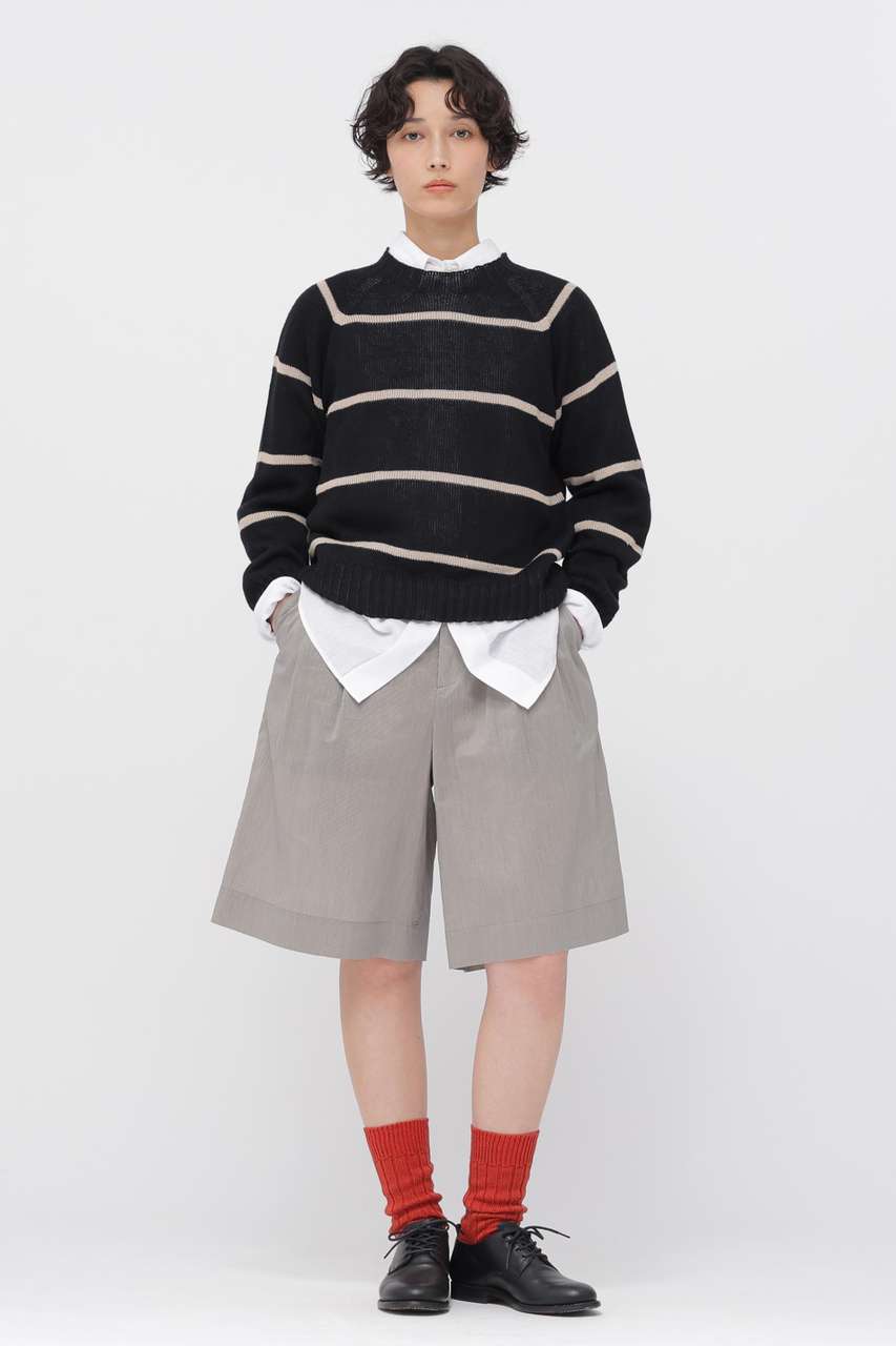 マーガレット・ハウエル/MARGARET HOWELLのFINE STRIPE COTTON SILK TROUSERS(ブラック/5786141401)