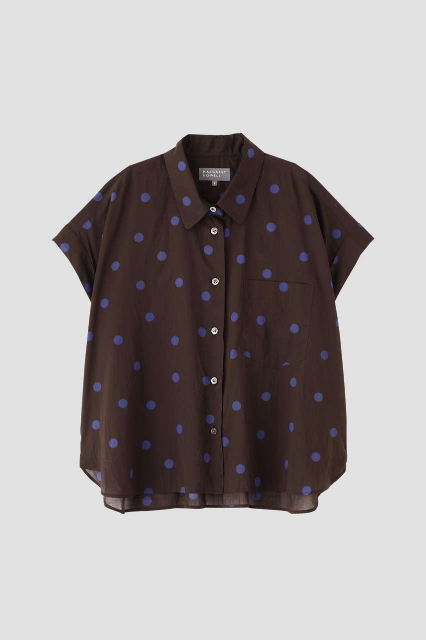 マーガレットハウエル MARGARET HOWELL ブラウンドット 半袖シャツ MARGARET HOWELL(マーガレット・ハウエル)｜POLKA DOT COTTON POPLIN