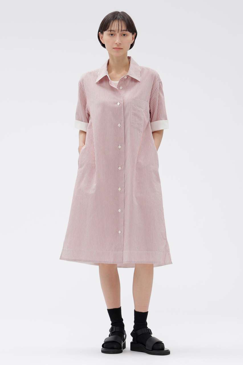 マーガレット・ハウエル/MARGARET HOWELLの【予約販売】DOUBLE STRIPE COTTON SILK DRESS(レッド/5786157252)