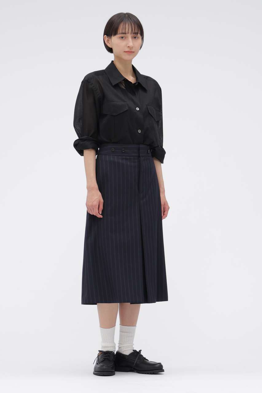 マーガレット・ハウエル/MARGARET HOWELLの【予約販売】WIDE STRIPE WOOL SKIRT(ネイビー/5786232202)
